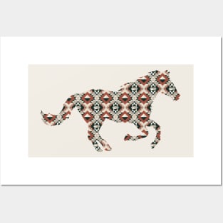 Aztec geometric southwest triangle horse pattern Posters and Art